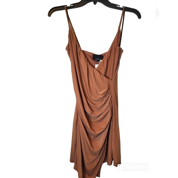 NWT Lumiere Urban Outfitters XS Silky Cocoa Ruched Dress - Picture 5 of 15